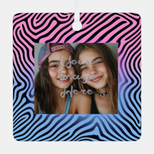 Retro Roze Blauw Gradient Zebra Stripe Foto Lijst Metalen Ornament