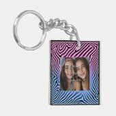 Retro Roze Blauw Gradient Zebra Stripe Foto Lijst Sleutelhanger (Voorkant Links)