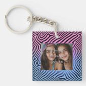 Retro Roze Blauw Gradient Zebra Stripe Foto Lijst Sleutelhanger (Voorkant)