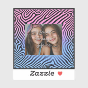 Retro Roze Blauw Gradient Zebra Stripe Foto Lijst Sticker