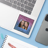 Retro Roze Blauw Gradient Zebra Stripe Foto Lijst Sticker (Laptop met iPhone)