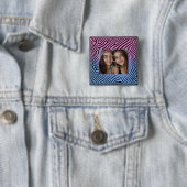 Retro Roze Blauw Gradient Zebra Stripe Foto Lijst Vierkante Button 5,1 Cm (In situ)