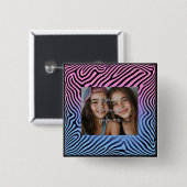 Retro Roze Blauw Gradient Zebra Stripe Foto Lijst Vierkante Button 5,1 Cm (Voorkant /achterkant)