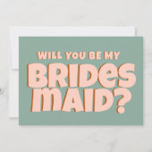 Retro Roze & Blauw Grappig Bruidsmeisje Voorstel Kaart (Voorkant)