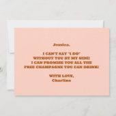 Retro Roze & Blauw Grappig Bruidsmeisje Voorstel Kaart (Achterkant)