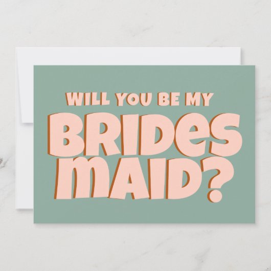 Retro Roze & Blauw Grappig Bruidsmeisje Voorstel Kaart (Voorkant)