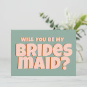 Retro Roze & Blauw Grappig Bruidsmeisje Voorstel Kaart (Staand voorkant)