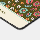 Retro Roze, Blauw & Groen Bloemen Aangepaste Tekst Bureaumat (Hoek)