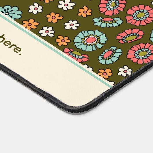 Retro Roze, Blauw & Groen Bloemen Aangepaste Tekst Bureaumat (Hoek)