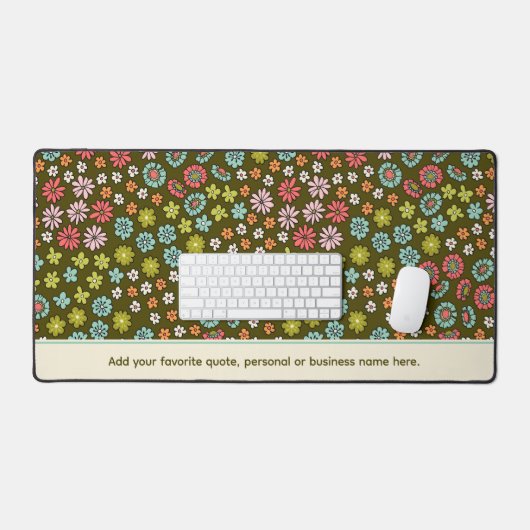 Retro Roze, Blauw & Groen Bloemen Aangepaste Tekst Bureaumat (Keyboard & Muis)