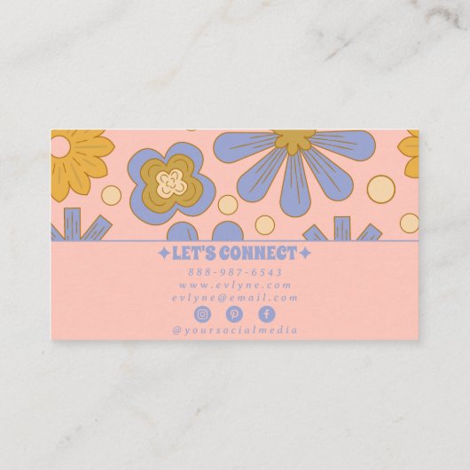 Retro Roze Blauw Groovy Bloemen Boho Girly Trendy Visitekaartje (Achterkant)