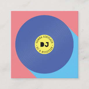 Retro roze blauw moderne muziek dj vinyl muzikant vierkante visitekaartje