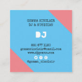 Retro roze blauw moderne muziek dj vinyl muzikant vierkante visitekaartje (Achterkant)