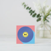 Retro roze blauw moderne muziek dj vinyl muzikant vierkante visitekaartje (Staand voorkant)