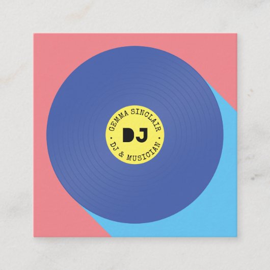 Retro roze blauw moderne muziek dj vinyl muzikant vierkante visitekaartje (Voorkant)