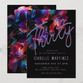 Retro Roze Blauw Neon Bloemen 30e Verjaardag Kaart (Voorkant / Achterkant)