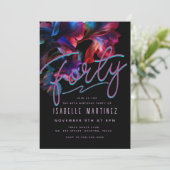 Retro Roze Blauw Neon Bloemen 40ste Verjaardag Kaart (Staand voorkant)