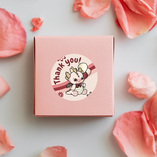 Retro Roze Blauwe Baby Dragon Dank u Sticker