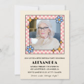 Retro Roze Blauwe Bloemen Foto 99ste verjaardag Kaart (Voorkant)