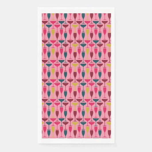 Retro roze, blauwe en rode wijn glas patroon servet (Voorkant)