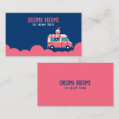 Retro Roze & Blauwe IJswagen in Beweging Visitekaartje (Voorkant / Achterkant)