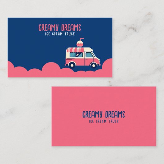 Retro Roze & Blauwe IJswagen in Beweging Visitekaartje