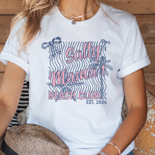 Retro Roze & Blauwe Salty Mama's Beach Club 2026 T-shirt