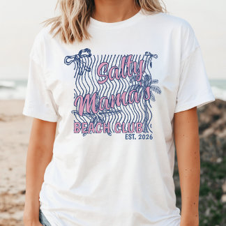 Retro Roze & Blauwe Salty Mama's Beach Club 2026 T-shirt