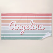 Retro Roze & Blauwe Streep Gepersonaliseerde Naam Strandlaken (Voorkant)