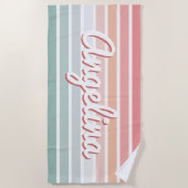 Retro Roze & Blauwe Streep Gepersonaliseerde Naam Strandlaken (Voorkant)