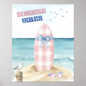 Retro Roze Blauwe Surfplank Zomer Stemming Waterve Poster (Voorkant)