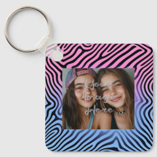 Retro roze blauwe verloop Zebrastreep fotolijst Sleutelhanger