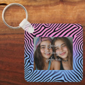 Retro roze blauwe verloop Zebrastreep fotolijst Sleutelhanger (Voorkant)