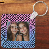 Retro roze blauwe verloop Zebrastreep fotolijst Sleutelhanger (Achterkant)
