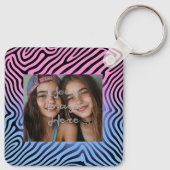 Retro roze blauwe verloop Zebrastreep fotolijst Sleutelhanger (Achterkant)
