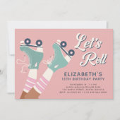 Retro Roze Blauwgroen rolschaatsen op zaterdag Kaart (Voorkant)