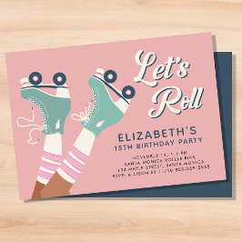 Retro Roze Blauwgroen rolschaatsen op zaterdag Kaart