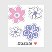 Retro Roze Blauwpaars Lavendel Witte Bloemen Sticker (Vel)