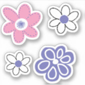Retro Roze Blauwpaars Lavendel Witte Bloemen Sticker (Voorkant)