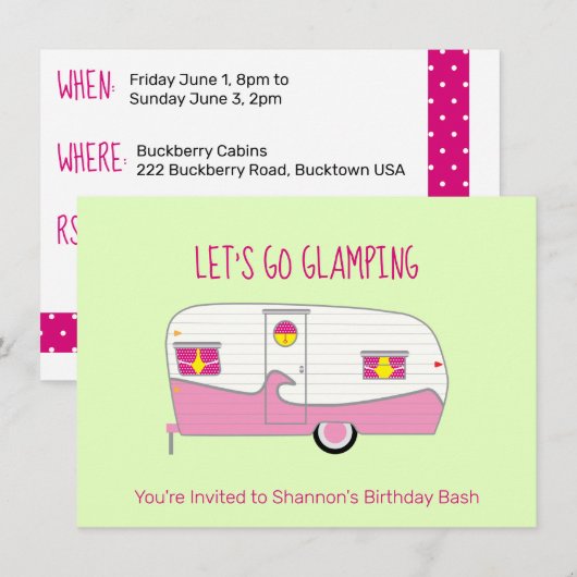 Retro Roze Blikham Can Caravan Glamping Kaart (Voorkant / Achterkant)