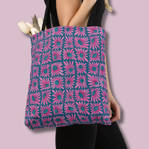 Retro Roze Bloem Blad Print Madeliefje Tote Bag
