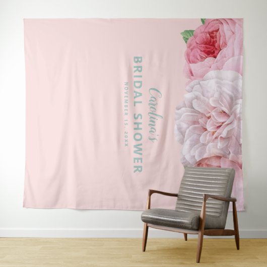 Retro Roze Bloem Bruidsfeest Backdrop Eenvoudig Wandkleed (In Situ (horizontaal))