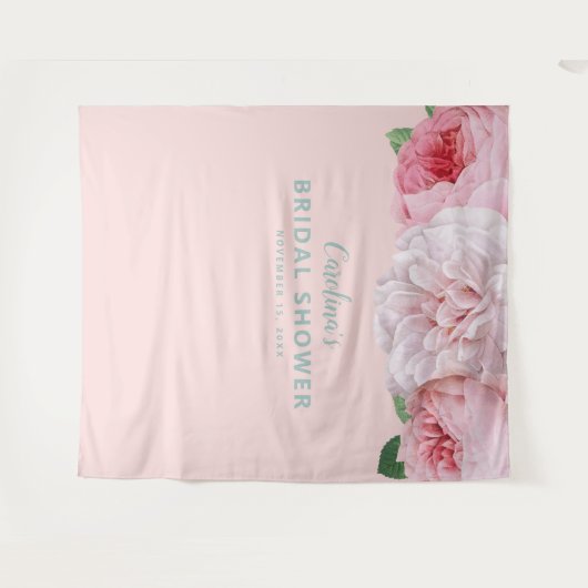 Retro Roze Bloem Bruidsfeest Backdrop Eenvoudig Wandkleed (Voorkant (horizontaal))