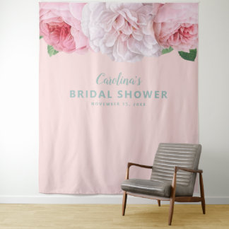 Retro Roze Bloem Bruidsfeest Backdrop Eenvoudig Wandkleed