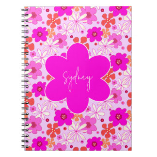 Retro Roze Bloem Kunst Naadloos Patroon Tiener Notitieboek