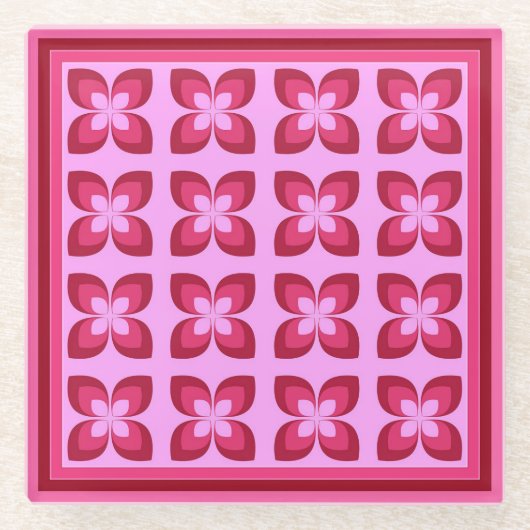 Retro roze bloem patroon drank glazen onderzetter (Voorkant)