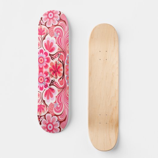 Retro Roze Bloem Waterverf Girly Persoonlijk Skateboard (Voorkant)