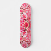 Retro Roze Bloem Waterverf Girly Persoonlijk Skateboard (Voorkant)