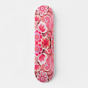 Retro Roze Bloem Waterverf Girly Persoonlijk Skateboard