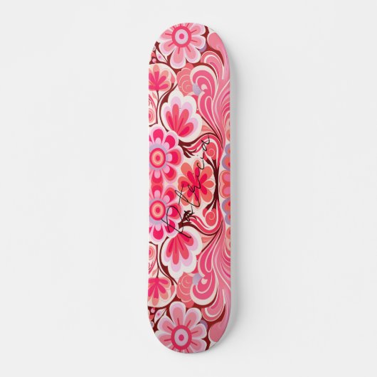 Retro Roze Bloem Waterverf Girly Persoonlijk Skateboard (Voorkant)